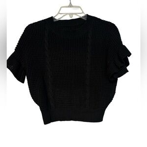 Black Knit Short Ruffle Sleeve Sweater XS
